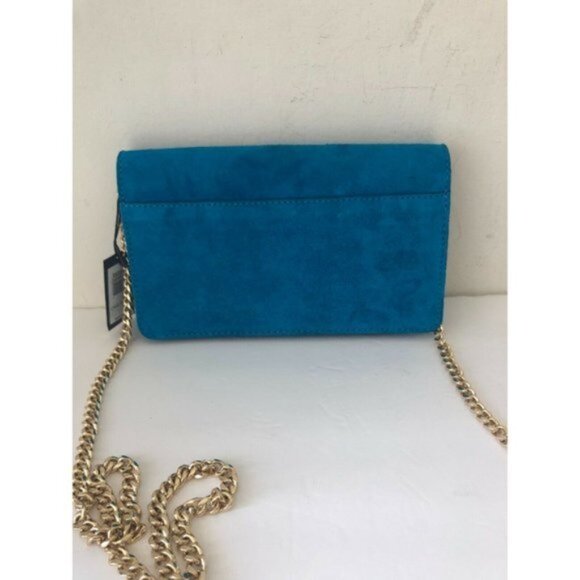 Banana Republic Italian Suede Chain Mini Clutch Laser BLUE Handbag Crossbody - Picture 8 of 12